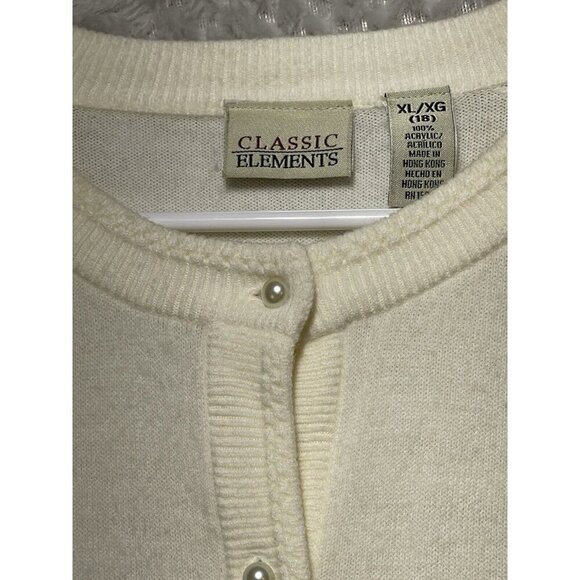 Vintage Classic Elements Cream Ivory Cardigan Sweater Pearl Buttons Womens XL - Picture 3 of 12